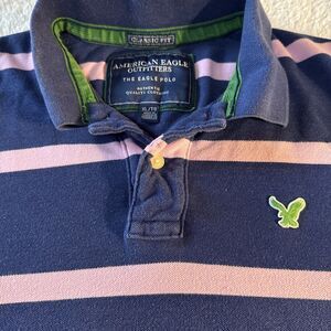 American Eagle Blue/ Pink  Stripe The Eagle Polo Shirt Sz XL/TG  Men’s Vintage